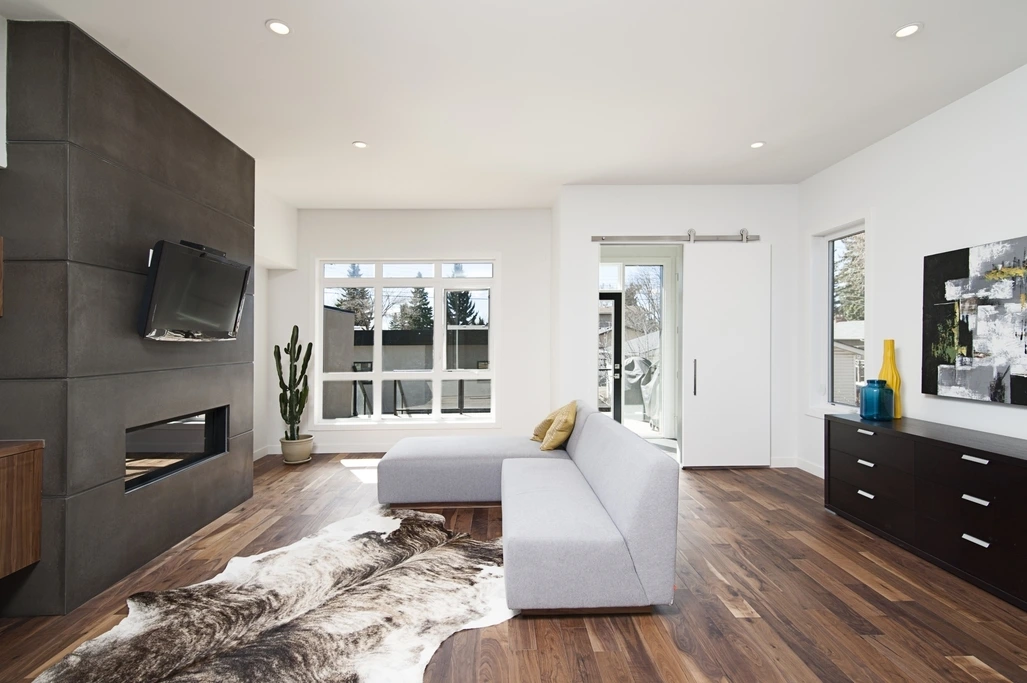 Salon moderne avec paquet chaine foncé