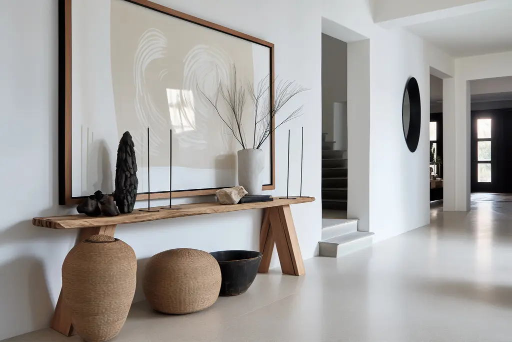 view-modern-entryway-with-interi Salon moderne avec paquet chaine foncé